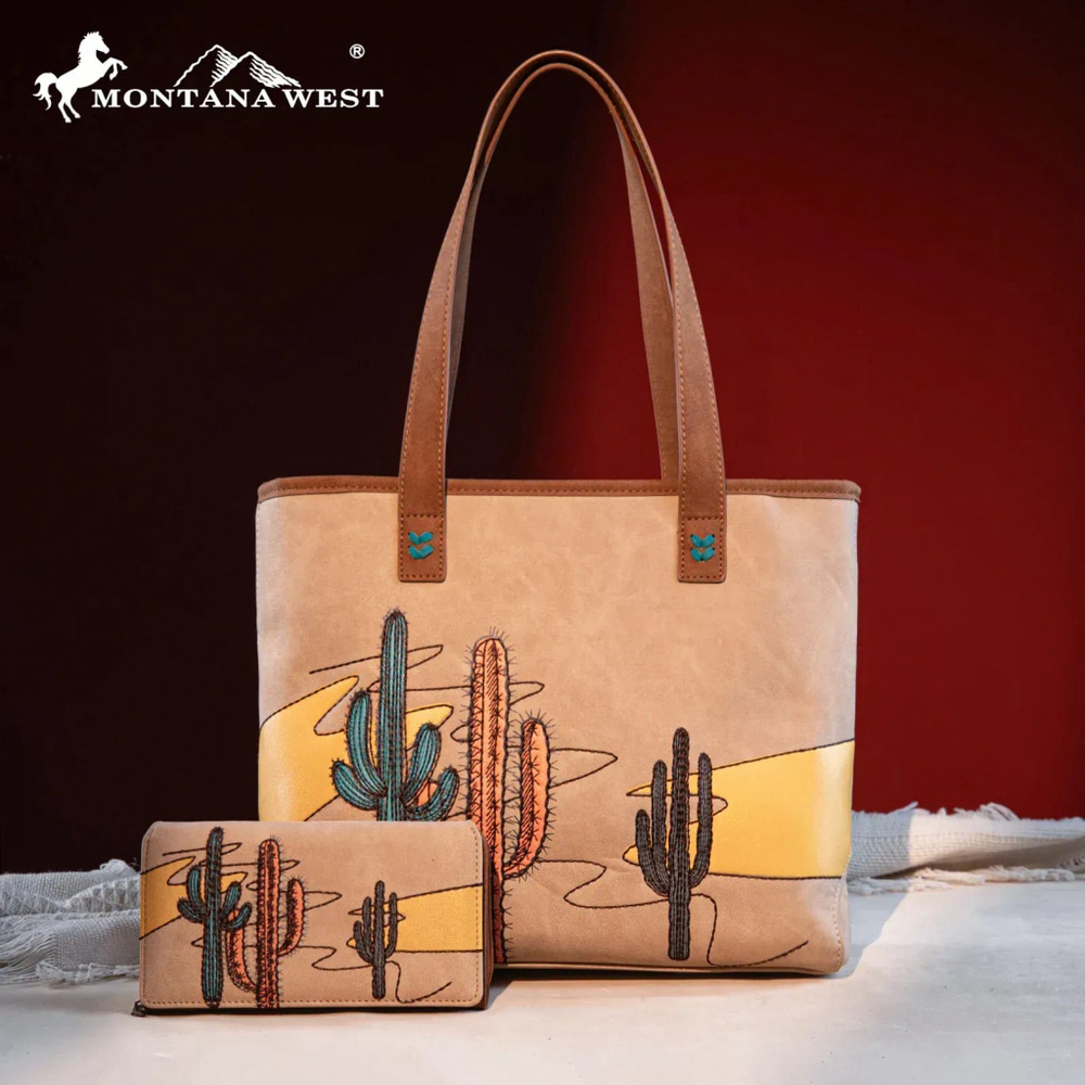 Montana West Embroidered Tote with Wallet Set WCM
